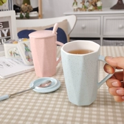 Mug gốm với nắp muỗng sáng tạo đơn giản công suất lớn cốc nước Hàn Quốc vài cà phê hình học văn phòng cup