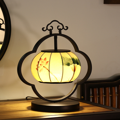 现代客厅新中式铁艺手绘灯笼台灯复古床头书房灯装饰酒店样板房灯