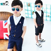 Hàn Quốc phiên bản của cậu bé mùa hè giả hai mảnh ngắn tay t- shirt phù hợp với trẻ em phù hợp với trẻ em vest hoa cô gái ăn mặc nam