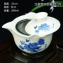 Bìa bát trà chén trà bát trà lớn đặt Jingdezhen màu xanh và trắng sứ trà bát gốm sứ trắng ba bát tay grip nồi bình trà cổ