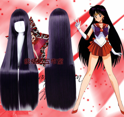 taobao agent High -temperature silk cosplay beautiful girl warrior Sailor Moon Fooe Hyani purple black long straight hair wigs
