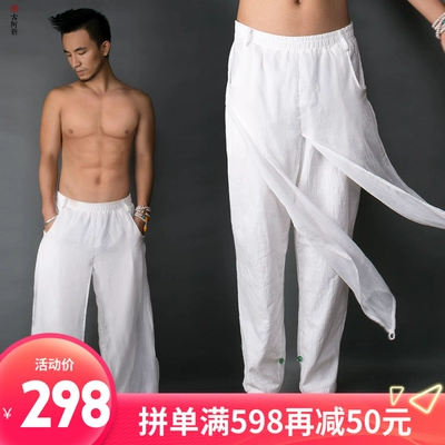 [古 阿 新] Mùa Hè ban đầu linen giản dị phong cách Trung Quốc loose thể thao quần chùm quần cotton quần nam chín quần