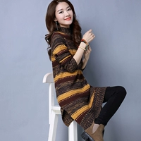 Длинный демисезонный свитер, трикотажный лонгслив, средней длины, в корейском стиле, высокий воротник, увеличенная толщина