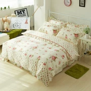Bộ đồ bốn mảnh ren công chúa Hàn Quốc với giường Ruffle Tấm cotton đơn giản Bộ bộ đồ cotton bốn mảnh - Bộ đồ giường bốn mảnh