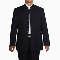 Của nam giới phù hợp với áo dài một mảnh áo sơ mi áo khoác đứng cổ áo quần áo Trung Quốc ăn mặc gió quốc gia cộng với phân bón C phiên bản trung niên Tang phù hợp với trang phục dân tộc mường
