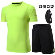 Thể thao phù hợp với nam mùa hè độ ẩm hấp thụ nhanh chóng làm khô thể dục bóng đá ngắn tay quần short t-shirt năm-quần thể thao chạy quần áo