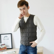 Áo vest nam cotton ngắn ấm áp vest vest vai trung niên cổ chữ V bó sát vest mùa thu và mùa đông hoang dã lót