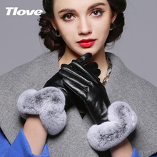 6601 + кожаные перчатки Женские зимние толстые бархатные теплые корейская версия относится к перчаткам роскошная выдра кроличья шерсть барышня перчатка из овчины
