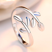 925 sterling silver ring mở trẻ lá Nhật Bản và Hàn Quốc tính khí văn học nhẫn nữ nhẫn ngón trỏ ngón tay món quà đơn giản