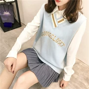 Xuân 2018 phiên bản mới Hàn Quốc của áo thêu chữ V cổ áo thun áo len rộng rãi nữ sinh viên