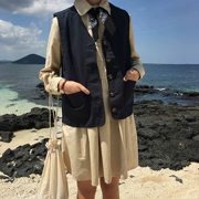 Harajuku phong cách retro solid color hoang dã BF dụng cụ vest đơn ngực pocket vest sinh viên áo khoác nữ sinh viên
