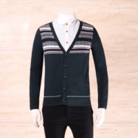 Romeo nam thời trang mùa xuân V-Cổ tinh tế retro jacquard nam đan áo len Z3D321 cardigan nam