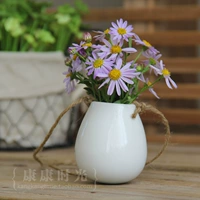 {康康 时} Bình treo màu trắng tinh khiết hình quả trứng với dây gai bằng gốm zakka - Vase / Bồn hoa & Kệ giỏ cắm hoa