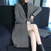 Áo khoác dài Ajido mùa thu và áo len mùa đông nữ áo khoác dày dày thời trang Hàn Quốc houndstooth áo dài trench