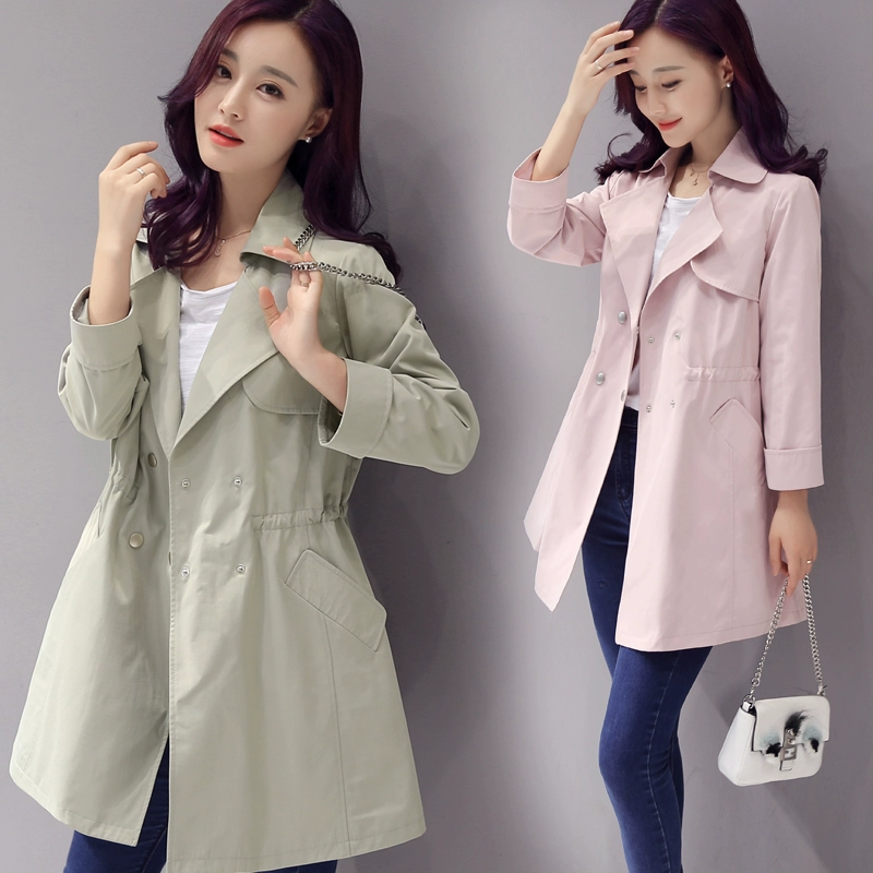 A2016 mùa thu mới Hàn Quốc thời trang phù hợp với cổ áo tay áo dài tay áo mỏng khí tính áo khoác nữ - Trench Coat