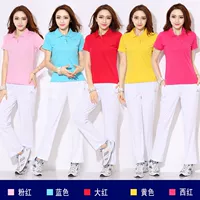 Jinguan ngắn tay T-Shirt thể thao phù hợp với mùa xuân và mùa hè nữ nữ polo áo ve áo Jiamusi thể dục nhịp điệu nhóm quần áo áo cầu lông