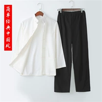 Tang suit nam dài tay cotton nguyên chất cũ vải thô Suit Hanfu tấm khóa cỡ lớn suit của bố suit của cư sĩ phong cách Trung Quốc quần áo thổ cẩm