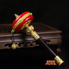 Молитвенный барабан 六字真言红皮转经轮 藏式密宗法器铜雕花印花红手摇转经筒