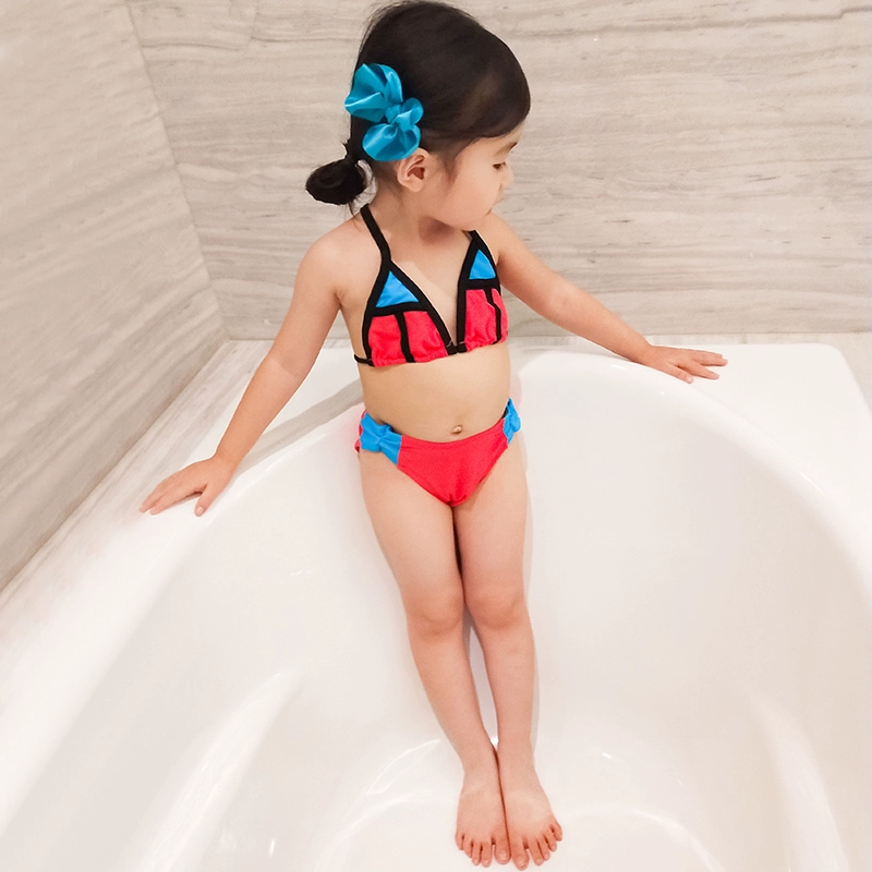 2018 trẻ em mới của đồ bơi chia cô gái bé sọc tua bikini hai mảnh triều Hàn Quốc áo tắm dài tay