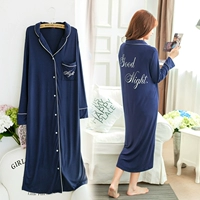 Đặc biệt hàng ngày slim home dịch vụ phương thức dài cardigan nightdress robe woman mùa xuân và mùa thu Châu Âu và Mỹ đơn giản đồ ngủ váy ngủ lụa