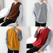 Tay áo len vest nam áo len mùa thu và mùa đông Hàn Quốc thanh niên Slim không tay áo len vest nam mùa đông v-cổ