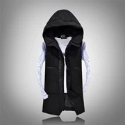 Mùa thu và mùa đông nam cotton lụa dày vest không thể được gỡ bỏ trùm đầu triều Slim dài xuống áo khoác cotton vest vest