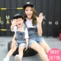 Phụ huynh-trẻ em mặc hè 2019 mới denim bib bib mẹ phụ nữ Quần short Hàn Quốc bé trai mùa hè mẹ và con - Trang phục dành cho cha mẹ và con váy trẻ em hàn quốc
