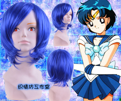 taobao agent High -temperature silk cosplay Japanese anime beautiful girl Sailor Mizuna Mercury character set wig