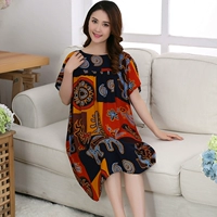 Váy lụa cotton trung niên dành cho nữ mùa hè đầm lụa lỏng cộng với phân bón XL cotton nhân tạo có thể mặc bên ngoài đồ ngủ - Đêm đầm đầm ngủ dễ thương