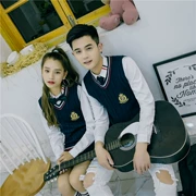 Cặp vest vest Cao đẳng gió V-cổ đan vest Phiên bản Hàn Quốc nam nữ không tay áo len cơ sở lớp áo dịch vụ studio ảnh