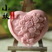 B1246diy Rose Heart Shape Handmade Xà phòng Xà phòng Mềm Silicone Cao su Khuôn Khuôn Sôcôla Fondant Pudding Nhựa