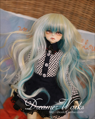 taobao agent BJD/SD 4-point doll wigs/high temperature silk HT-fantasy micro-curly hair green 1/4