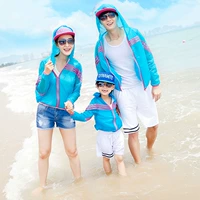 Cha mẹ và con mùa xuân và mùa hè quần áo chống nắng gia đình ba dài tay áo khoác mùa hè chống uv bãi biển kem chống nắng quần áo nhà đầy đủ bộ thun đẹp gia đình