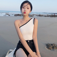 Mùa hè phụ nữ mới của Hàn Quốc phiên bản của không tay off-the-vai đan vest cá tính thời trang đơn giản sexy xiên cổ áo Slim áo sơ mi áo len cổ lọ