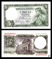 [Châu Âu] New Tây Ban Nha 5 peseta 1954 phiên bản ngoại tệ tiền giấy dong xu co