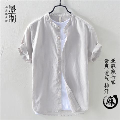 Greyman flax Short sleeve shirt summer Linen youth summer wear easy leisure time Cotton hemp material shirt men's wear Put on your clothes