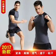 Quần áo tập thể dục ngắn tay mới nam hai mảnh nén chặt cưỡi phù hợp với đào tạo chạy thể thao quần áo nhanh khô quần áo