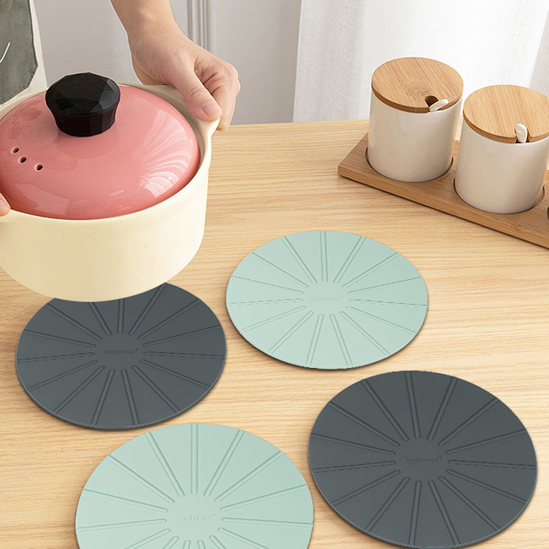 北欧伞纹隔热锅垫家用硅胶圆形,防烫餐桌垫厨房,大号耐高温碗垫盘垫