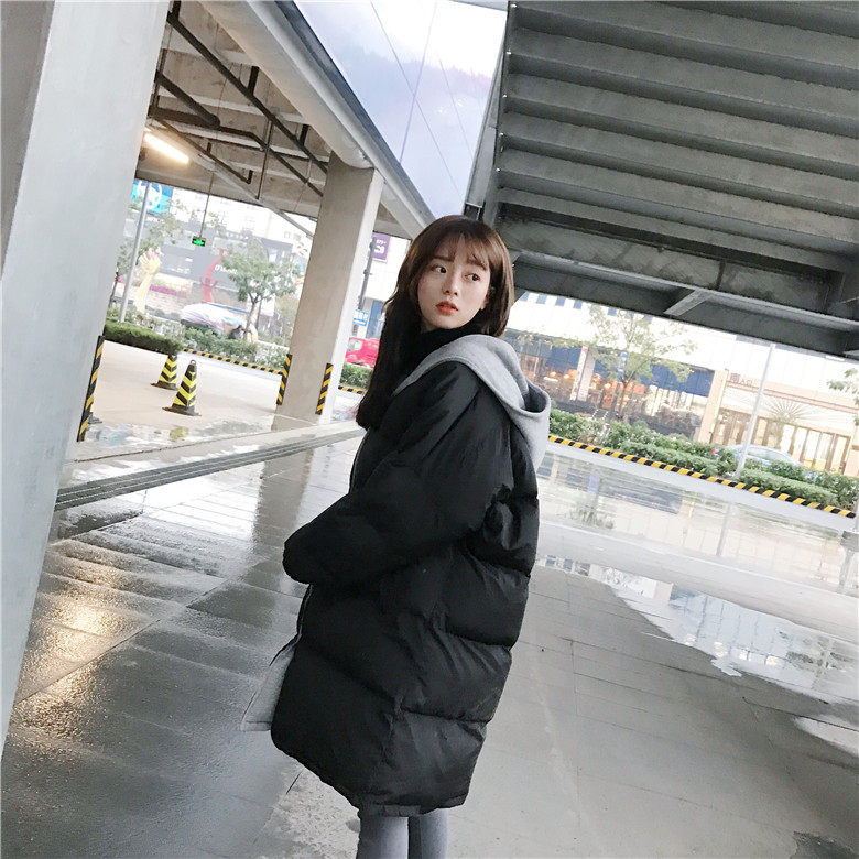 9312*实拍实价冬季女装韩版单排扣卫衣帽子中长款连帽棉衣棉服外