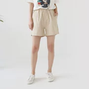 Xã hội Miki Qingfeng đơn giản hóa và thoải mái rắn màu bông và vải lanh quần short nữ đàn hồi eo 2018 mùa hè sinh viên mới