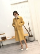 Đơn ngực cashmere áo khoác nữ hai mặt phần dài side khe túi thanh lớn 18 mùa thu và mùa đông mới của Hàn Quốc phiên bản của áo len