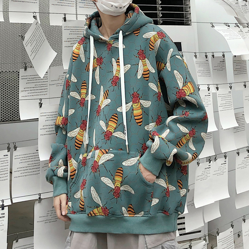 Lazy sweater men's ins fashion hip hop Korean loose graffiti print Hong Kong Style Plush Hoodie