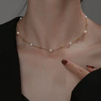 Натуральное модное ожерелье из жемчуга, цепочка до ключиц, серебро 925 пробы