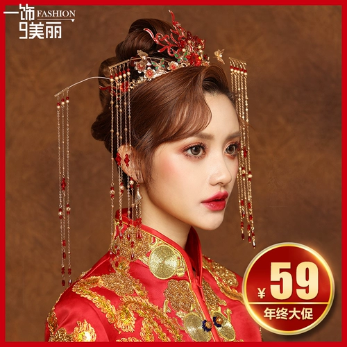 Аксессуар для волос для невесты ручной работы с кисточками, ципао, традиционный свадебный наряд Сюхэ, ювелирное украшение, 2020, китайский стиль, дракон и феникс