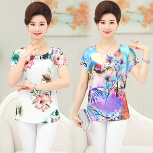 2018 mới mẹ mùa hè ngắn tay T-Shirt trung niên của phụ nữ in ấn lỏng kích thước lớn áo sơ mi quần áo mùa hè