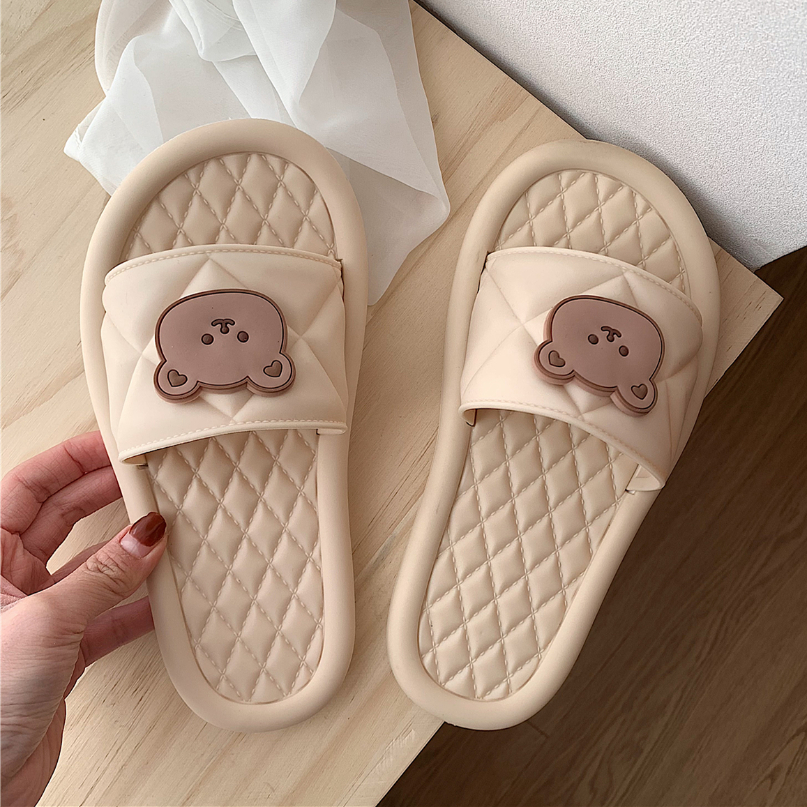 Big Diamond & Bear Head & ApricotSliver lovely Cartoon slipper female summer ins Girlish heart household non-slip Deodorization lovers Thick bottom Sandals Wear out