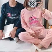 Phiên bản Hàn Quốc của cặp đôi dài tay màu hồng da báo màu hồng phụ nữ mùa thu và mùa đông san hô nhung hoạt hình nam phục vụ nhà giản dị phù hợp với mùa đông