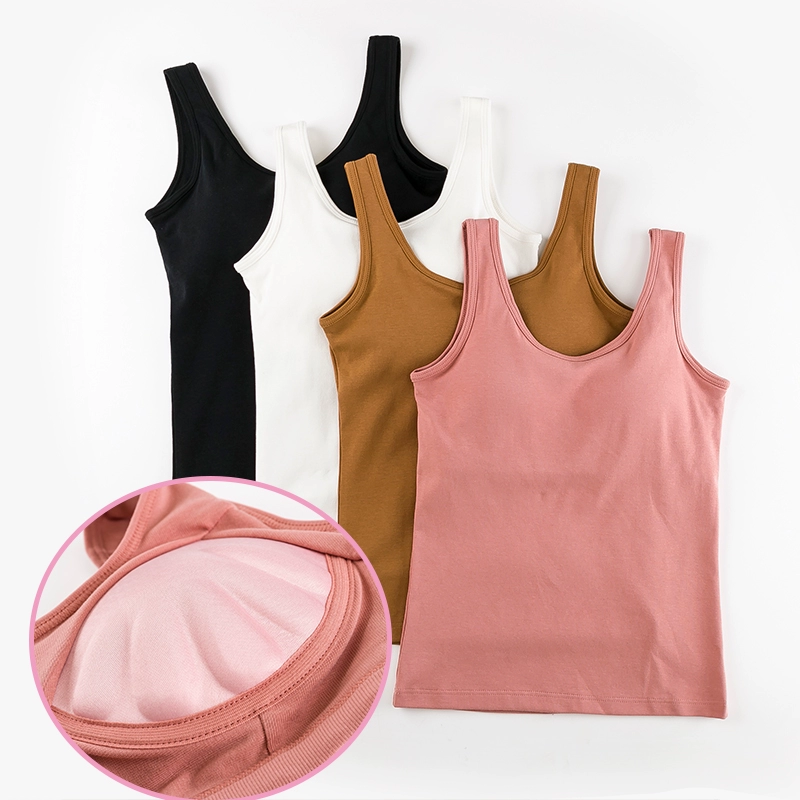 Mùa hè của phụ nữ với miếng đệm ngực mà không có áo thép vòng áo ngực chải bông có thể mặc đồ thể thao yoga treo - Áo vest