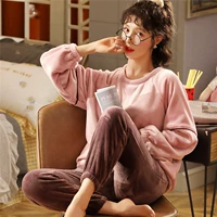 Демисезонная мультяшная коралловая бархатная фланелевая пижама, нарукавники, комплект, домашняя одежда, в корейском стиле, большой размер, длинный рукав