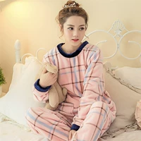 Đồ ngủ nhung san hô nữ mùa thu đông dày cỡ lớn phiên bản Hàn Quốc của bộ đồ flannel tay dài ngọt ngào và đáng yêu đồ bộ thể thao nam